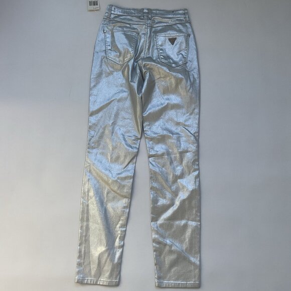 Guess Women’s 1981 High Rise Skinny Jeans Foil Silver Metallic Size 25 - Picture 7 of 11
